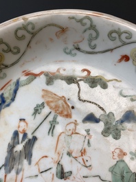 A Chinese wucai shipwreck plate with figures in a landscape, Wanli