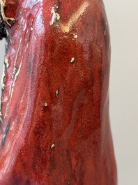 A Chinese Shiwan flamb&eacute;-glazed figure of a Luohan, Deng 邓 seal mark, dated 1927