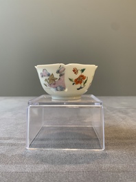 A Chinese polychrome-decorated cup and saucer with ducks and flowers, Yongzheng