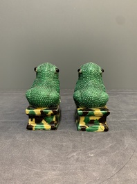 A pair of Chinese sancai-glazed toads, Kangxi