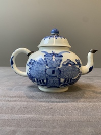 A Chinese blue and white 'antiquities' teapot, Jiajing mark, Kangxi