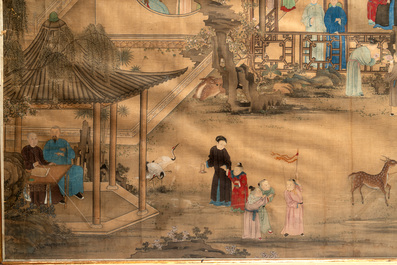 Chinese School: 'Vibrant court scene with an emperor', ink and colour on silk, 18th C.
