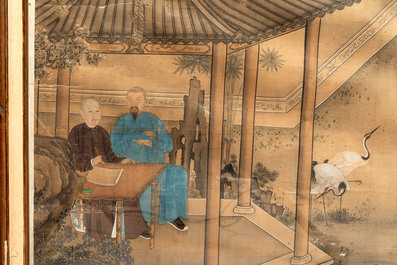 Chinese School: 'Vibrant court scene with an emperor', ink and colour on silk, 18th C.