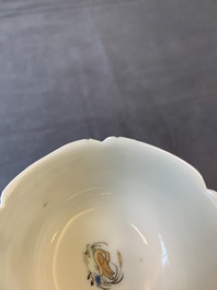 A Chinese polychrome-decorated cup and saucer with ducks and flowers, Yongzheng