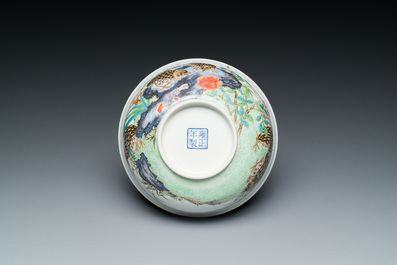 A Chinese famille rose 'quails' bowl, Yongzheng mark, 20th C.