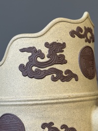 A pair of very rare Chinese Yixing stoneware 'duomuhu' ewers and covers, Kangxi