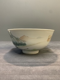 A fine Chinese qianjiang cai 'mountainous river landscape' bowl, signed Cheng Men 程門, Guangxu mark, dated 1887