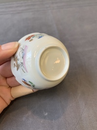 A Chinese polychrome-decorated cup and saucer with ducks and flowers, Yongzheng