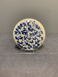 A pair of Chinese blue and white soft paste '100 boys' covered jarlets and a seal paste box, Kangxi mark, 19th C.