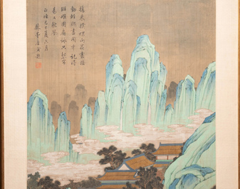 After Qiu Ying 仇英 (1494-1552): 'Mountainous landscape', ink and colour on silk, 19/20th C.