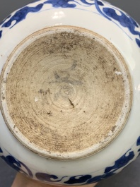 A Chinese blue and white silver-mounted 'landscape' bottle vase, Kangxi