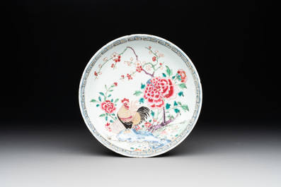 A Chinese famille rose 'rooster' plate and a bowl, Yongzheng