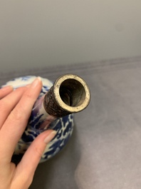A Chinese blue and white silver-mounted 'landscape' bottle vase, Kangxi
