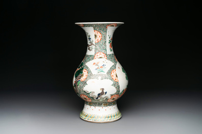 A very rare Chinese famille verte 'tiger and phoenix' vase, incised Chenghua mark, Kangxi