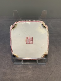 A pair of Chinese Canton enamel square saucers, Shang Xin 賞心 mark, 18th C.