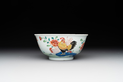 A Chinese famille rose 'rooster' plate and a bowl, Yongzheng