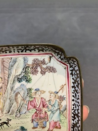A pair of Chinese Canton enamel square saucers, Shang Xin 賞心 mark, 18th C.