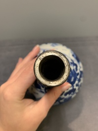 A Chinese blue and white silver-mounted 'landscape' bottle vase, Kangxi