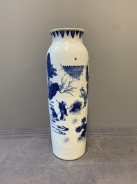 A fine Chinese blue and white sleeve vase with narrative design, Transitional period