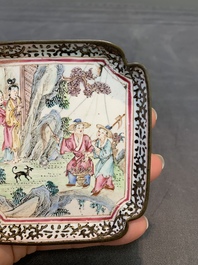 A pair of Chinese Canton enamel square saucers, Shang Xin 賞心 mark, 18th C.