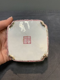A pair of Chinese Canton enamel square saucers, Shang Xin 賞心 mark, 18th C.
