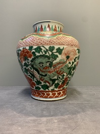 A Chinese wucai 'Buddhist lion and peony scroll' vase, Transitional period