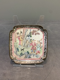 A pair of Chinese Canton enamel square saucers, Shang Xin 賞心 mark, 18th C.