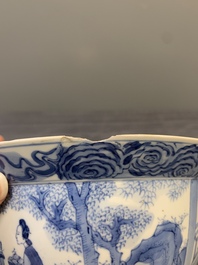 A Chinese blue and white 'San Niang Jiao Zi 三娘教子' 'klapmuts' bowl, Chenghua mark, Kangxi