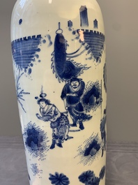 A fine Chinese blue and white sleeve vase with narrative design, Transitional period