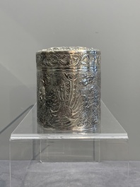 A silver tazza, four boxes and a large spoon, China and Thailand 19/20th C.