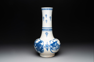 A Chinese blue and white 'fishermen' bottle vase, signed Xiaoshan 曉山, artemisia leaf mark, Kangxi