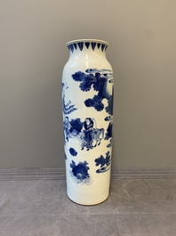 A fine Chinese blue and white sleeve vase with narrative design, Transitional period