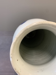 A fine Chinese blue and white sleeve vase with narrative design, Transitional period