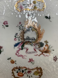 A Chinese export famille rose reticulated oval dish, inscribed Non Majestate Securus, ca. 1800