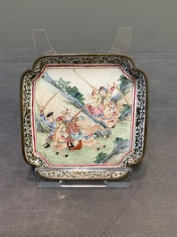 A pair of Chinese Canton enamel square saucers, Shang Xin 賞心 mark, 18th C.