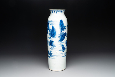 A fine Chinese blue and white sleeve vase with narrative design, Transitional period