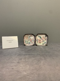 A pair of Chinese Canton enamel square saucers, Shang Xin 賞心 mark, 18th C.