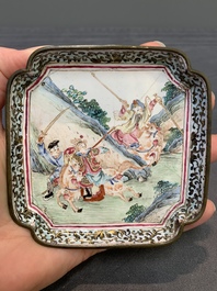 A pair of Chinese Canton enamel square saucers, Shang Xin 賞心 mark, 18th C.