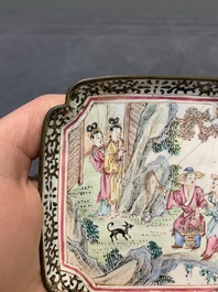 A pair of Chinese Canton enamel square saucers, Shang Xin 賞心 mark, 18th C.