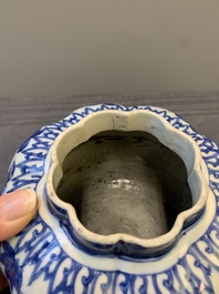 A Chinese blue and white 'fruiting vines and a squirrel' melon-shaped  jar, Ming