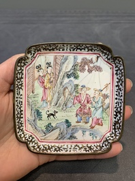 A pair of Chinese Canton enamel square saucers, Shang Xin 賞心 mark, 18th C.