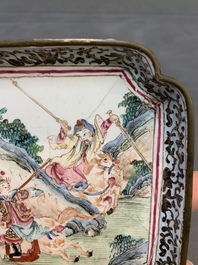 A pair of Chinese Canton enamel square saucers, Shang Xin 賞心 mark, 18th C.