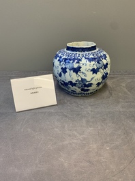 A Chinese blue and white 'fruiting vines and a squirrel' melon-shaped  jar, Ming