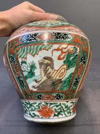 A Chinese wucai 'mythical creatures' vase, Transitional period