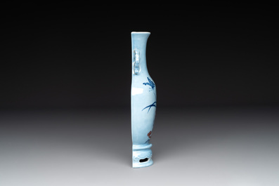 A Chinese copper-red-decorated lavender-blue ground wall pocket vase, 18/19th C.
