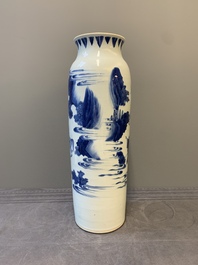 A fine Chinese blue and white sleeve vase with narrative design, Transitional period