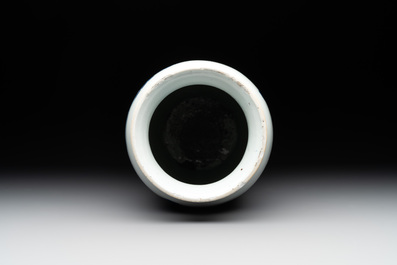 A fine Chinese blue and white sleeve vase with narrative design, Transitional period
