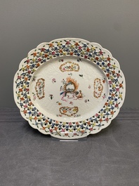 A Chinese export famille rose reticulated oval dish, inscribed Non Majestate Securus, ca. 1800