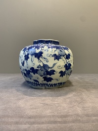 A Chinese blue and white 'fruiting vines and a squirrel' melon-shaped  jar, Ming