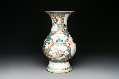 A very rare Chinese famille verte 'tiger and phoenix' vase, incised Chenghua mark, Kangxi